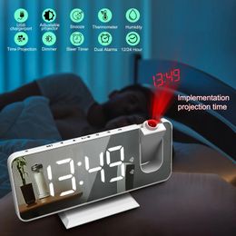 FM Radio LED Digital Smart Alarm Clock Watch Table Electronic Desktop Clocks USB Wake Up with 180° Time Projection Snooze 231221