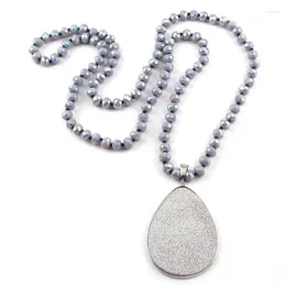 Pendant Necklaces Fashion Bohemian Jewellery Crystal Glass Long Knotted Shell Drop Necklace Women Lariat