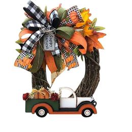 Wreaths Decorative Flowers & Wreaths Halloween Farmhouse Wreath Decoration Thanksgiving Pumpkin Truck Pendant Window Door Party Garland Su