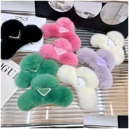 Hair Clips Barrettes Hair Clips Barrettes Fluffy Designer Women Luxurys Hairpins Fuzzy Letters Claw Clip Furry Winter Warm Pin Desi Ot1Np