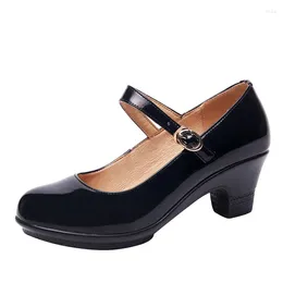 Dress Shoes Plus Size 32-43 Block Heel Patent Leather Women Pumps 2023 Fall Mary Jane Dance Medium Heels Party Wedding