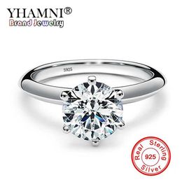 YHAMNI Authentic 100% Original Solid 925 Silver Rings Solitaire 7mm 1 5 Carat CZ Stone Engagement Wedding Rings For Women 1213033