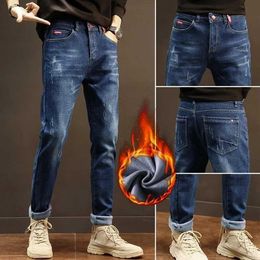 Men's Jeans Mens Skinny Jeans Winter Fleece Fluff Thick Warm Slim Black Blue Denim Pencil Pants Street Hip-hop Denim Trousers Brand Clothing J231222