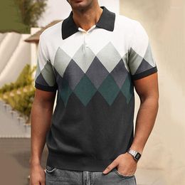 Men's T Shirts Polo Quilted Jacquard Business Sweater