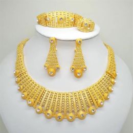 Dubai Gold Colour Jewellery Sets For Big Necklace African Women Italian Bridal Wedding Accessories247T