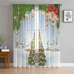 Curtain Christmas Decoration Tree Snow Sheer Curtains For Living Room Tulle Windows Voile Yarn Short Bedroom 2pcs