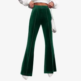 Women's Pants Velvet For Women High Waisted Flare Wide Leg Trousers Elastic Waist Streetwear Jersey Pocket Bell Bottom