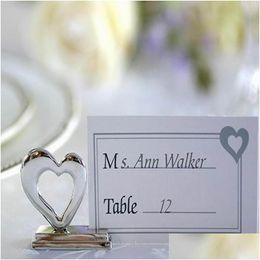 Other Event & Party Supplies 100Pcs Fashion Love Heart Place Card Holder Placecard Holders Sier Wedding Favour Gift Party Decoration It Dhwbl