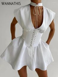 Casual Dresses Sexy Tank White Corset A Line With Cummerbund Women Criss Cross Elegant And Pretty Party Vest Dress Tunic Suit