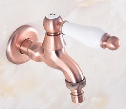 Bathroom Sink Faucets Antique Red Copper Single Hole Wall Mount Washing Machine Faucet Outrood Garden Cold Water Taps 2av334