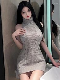 Casual Dresses Elegant Mature Hollow Sexy Out Gentle Fashion Dress Underwear Backless Sweater Hanging Neck Bed Temptation J4KS