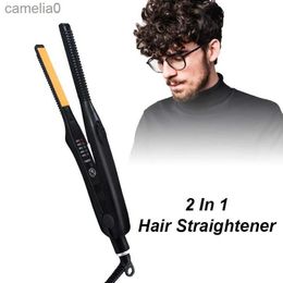 Hair Curlers Straighteners 2 In1 Hair Straightener Curler Mini Pencil Flat Iron Straightening For Men Ceramic Hair Crimper Corrugation Curling Iron StylingL23122