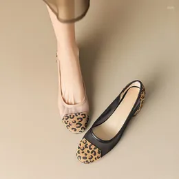 Dress Shoes 2023 Fashion Women's Thick Heel Round Toe Single Shoe Leopard Pattern Mesh Contrast Colour Light Cut Mid