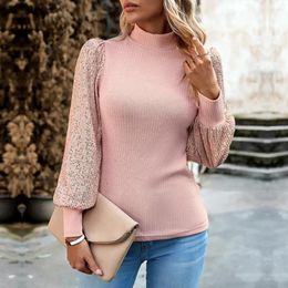 Women's Sweaters Womem Autumn Winter Fashion Pullover Half High Collar Long Sleeve Sequin Panel Knit Jumper Top Ladies Solid Sweater