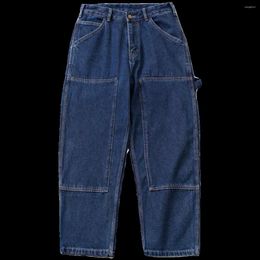 Men's Jeans American Style Washed Double Knee Patched Loose Straight Pants For Men And Women