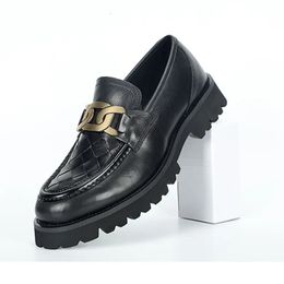 Men's Chain Buckle Thick Platform Business Casual Genuine Leather Loafers Shoes Male Streetwear Vintage Cow Shoe Man 231221