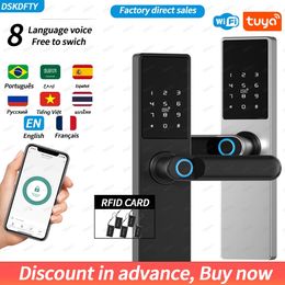 DSKDFTY Biometric Electronic Door Lock Digital Black Smart Lock Tuya App Remote Unlocking Keyless Lock Fingerprint Door Lock 231221