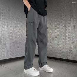 Men's Pants Multi Pocket Trousers Streetwear Wide Leg With Pockets Soft Breathable Fabric For Casual Comfort Style Solid