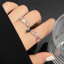 Band Rings Korean Fashion Pink Stars Couple Ring For Women Girl Sweet Adjustable Ring Bosom Friend Irregular Aesthetics Y2k Jewelry GiftsL231222