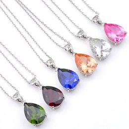 Luckyshine 6Pcs Delicate Drop Morganite Peridot Gemstone 925 Sterling Silver Trendy Wedding Cz Pendant Necklaces For Women Sh207a