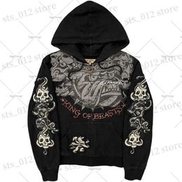 Men's Hoodies Sweatshirts American Gothic Rock Skull Bones Oversized Hoodie Men's Y2K2023 Street Casual Versatile Harajuku Style Zipper Sweatshirt Men's T231222
