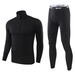 Men's Tracksuits 2023 Winter Sports Suit Outdoor Fleece Thermal Underwear Top Zipper Training Physical Wear