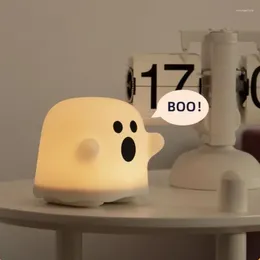 Night Lights Creative Halloween BOO Ghost USB Charging Patting Time Stupid And Cute Simple Atmosphere Gift Bedside Silicone Lamp