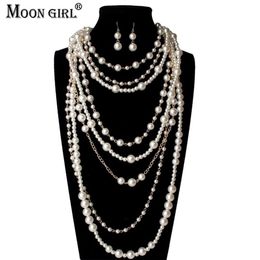 Beaded Necklaces MOON GIRL Multi-layer Simulated Pearls Chain Long Trendy Statement Choker for women Fashion Jewelry 2211022694