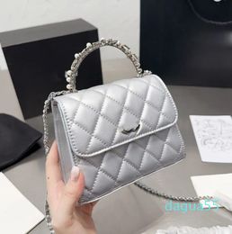 Designer Top Diamonds Letters Women Handle Woc Flap Bag Silver Leather Silver Metal Hardware Matelasse Chain Crossbody Shoulder