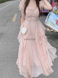 Basic Casual Dresses Summer Chiffon Fairy Dress Women Solid Elegant Party Midi Dress Female Casual Korean Fashion Designer One Piece Dress 2022 New YQ231222