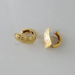 Stud Earrings CUTE OVAL PART CARVED PLAIN SURFACE 2 SIZES CAN BE CHOSEN DIMENSION 10mm 14mm 12MM 17MM YELLOW GOLD PLATED EARRING