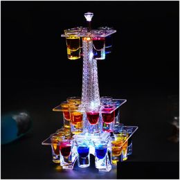 Party Decoration 12/24 Holes Led Wine Rack Cup Holder Rechargeable Service Tray Glass Display Stand Ks43 Drop Delivery Dhils