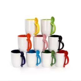 11oz sublimation ceramic mug Blank Coffee Mugs with spoon sublimation Cup Coaster Tea Chocolate Ceramic Cups FY5644 b1222