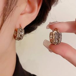 Hoop Earrings Copper Plated 18K Gold Korean Style Celebrity Inlaid Zirconia Round Senior Sense Of Fashion Temperament Jewelry