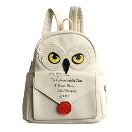 Bags Cute Owl and Letter Casual Small Bag Women Girls Bag Beige Pu Leather Backpack School Bag Shoulders Bag Gift