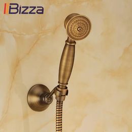 Heads Solid Copper Antique Brass Handheld Shower Telephone Style Bronze Bathroom Hand Shower Head Spray Water Saving With 1.5m Hose 2103