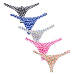 Mens Pouch T-back Airy Tanga Underwear Sissy String Sheer Plaid Mesh Thongs Breathable Low Rise Net Hollow Underpants