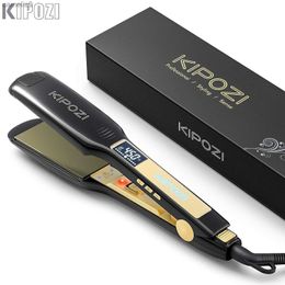 Hair Curlers Straighteners KIPOZI Professional Titanium Flat Iron Hair Straightener with Digital LCD Display Dual Voltage Instant Heating Curling IronL231222