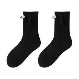 Women Socks Hands-holding Anti-slip Magnetic Funny Suction Couple Big Eyes Holding Hands Mid-tube Cute For