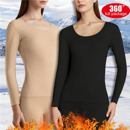 Women's Sleepwear Winter Thermal Underwear Sets For Women 2024 Seamless Plus Thicken Double Layer Warm Lingerie Casual Solid Ealstic