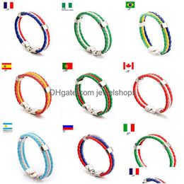 Charm Bracelets Sports Wrap Bracelets 20 National Flags Braided Pu Leather Rope Wristband Bangle For Football Soccer Fans Jewellery In Dhmwx