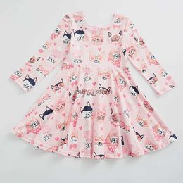 Girl's Dresses Girlymax Spring Baby Girls Kids Love Heart Cat Rainbow Print Knee Length Short Sleeve Milk Silk DressL231222