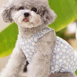 Dog Apparel Adorable Dress Stylish Sweet Floral Printing Bubble Skirt For Summer Comfortable Lattice Splicing Sleeveless Pet Supplies