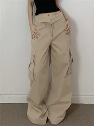 Women's Pants 2023 Korean Losoe Cargo Y2K Streetwear Women Low Rise Khaki Casual Hip Hop Baggy Trousers Pockets Fashion Dancer