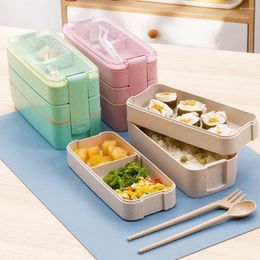 Dinnerware 3Layer Portable Lunch Box For Kids With Fork And Spoon Microwave Storage Container Lunchbox Bento 750/900ml