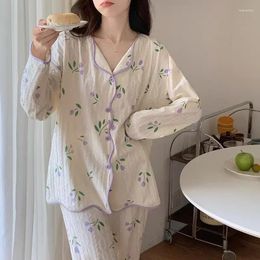 Women's Sleepwear Girls Sets Home Sleeve Pyjama Women Sweet Wear Fashion Pyjamas Trouser Autumn Korean Long For Sleep Blouse PCS Print 2