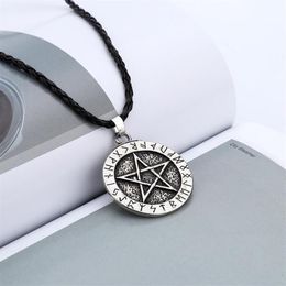 Exquisite Pendant Necklaces Large Rune Nordic Choker Viking Pentagram Pendant Jewelry Necklace Pentagram Wiccan Pagan Norse1310N