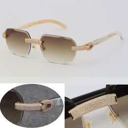 2022 New White Genuine Natural Buffalo Horn Sunglasses Rimless Micro-paved Diamond set Sun glasses Men Women with C Decoration Roc284J