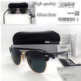 TOP Quality Glass Lens Metal Hinge Men Women Plank Frame Sunglasses UV400 51MM Half Frame Designer Vintage Shade Mercury Mirror Bo296S