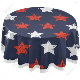 Table Cloth Patriotic Star Round Tablecloth American USA Flag Washable Stain Resistant Cloths With Lace For Kitchen Dining Party